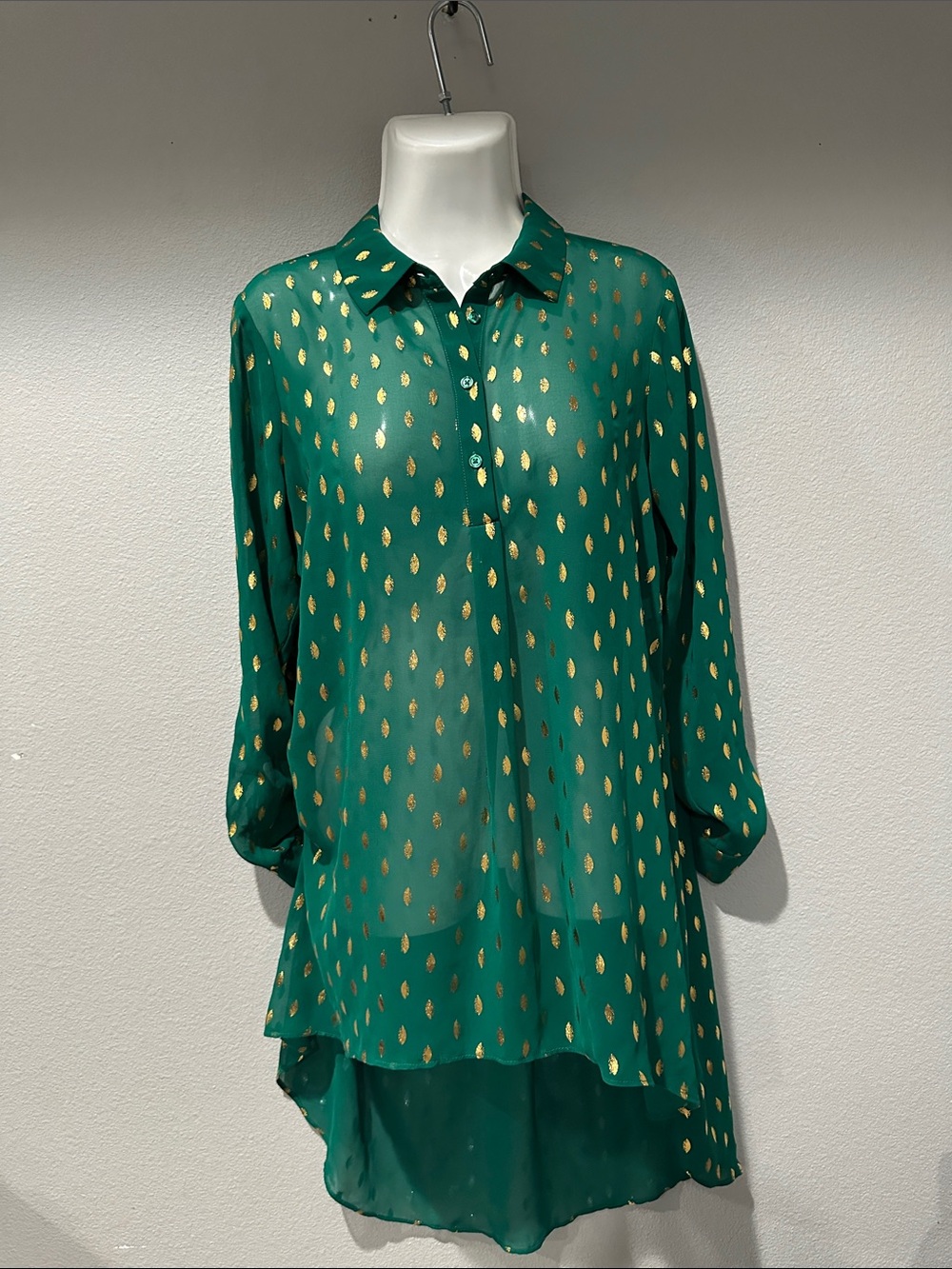 Cato Emerald Green Tunic with Gold Metallic Dot Print